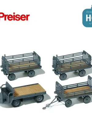 Jetzt verfügbar | Chariot électrique de gare avec 3 remorques EP III en Kit HO Preiser 17122