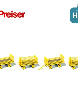 Neues Produkt - Ensemble de 4 remorques jaune Poste pour chariot électrique en Kit EP III HO Preiser 17127