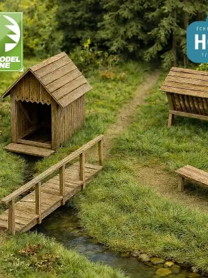 Ensemble d‘aménagements ruraux en bois (kit) HO Model Scene 98539 - Expresslieferung