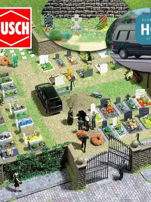 Cimetière avec voiture pompes funèbres HO Busch 6049 | Herstellerpreis