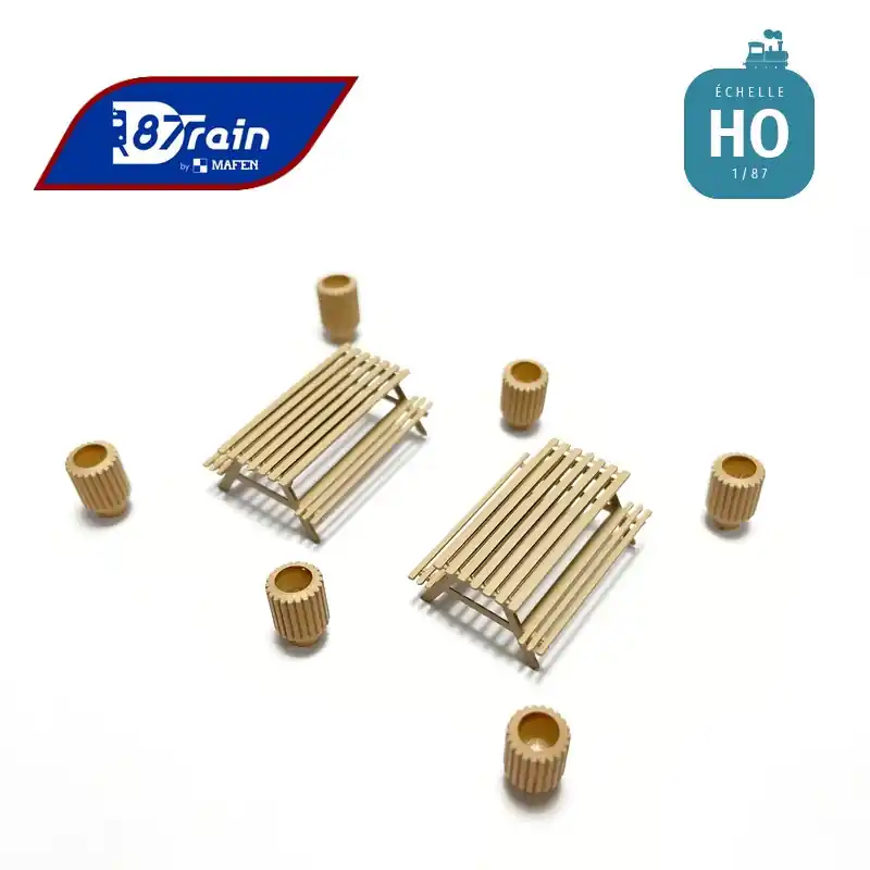 Poubelles en bois et tables de pique-nique (8 pcs) HO 87Train 221024 | Neu verfügbar