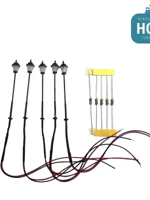 Einfach bestellen | Lampadaire simple HO style ancien , éclairage LED CMS blanc chaud (5 pièces)