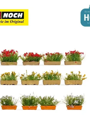 Abverkauf - Jardinières fleuries rouges blanches et jaunes (12 pcs) HO Noch 14009