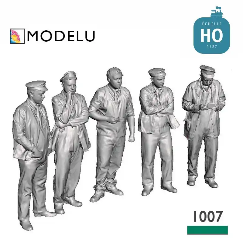 Jetzt neu | Set de 5 figurines équipage locomotive sur le hangar HO Modelu 1007-087