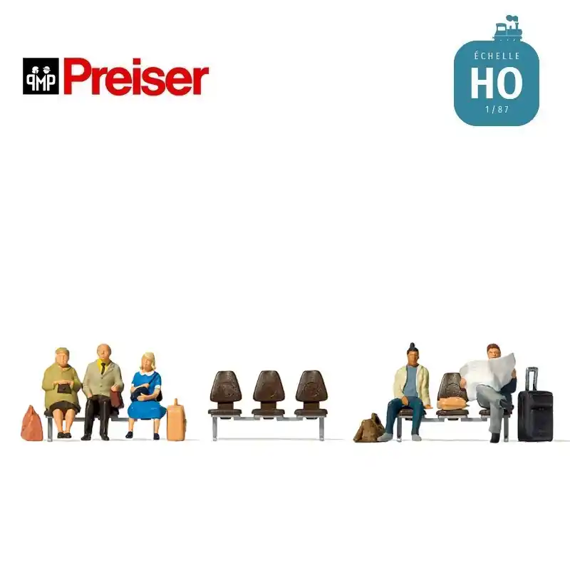 Mega-Angebot - 5 voyageurs et 3 rangs de sièges HO Preiser 10660