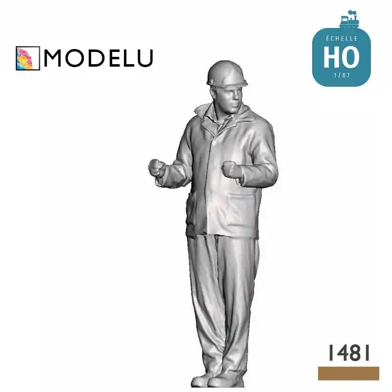 Agent de manoeuvre avec casque sur les marches HO Modelu 1481-087 - Premium