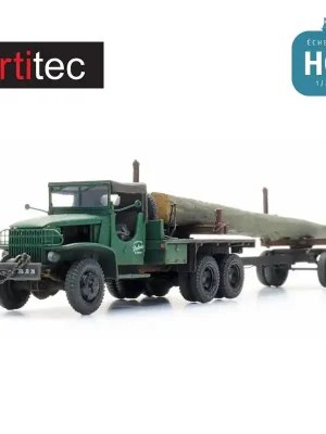 Camion GMC CCKW-353 avec remorque grumier chargée HO Artitec 387.612 - Premium