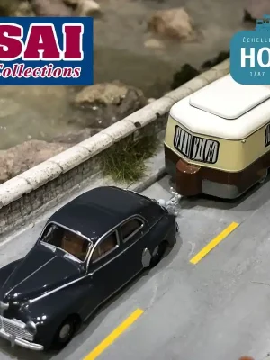 Peugeot 203 gris anthracite avec caravane Eriba beige ivoire HO SAI 2519 - Sehr gefragt