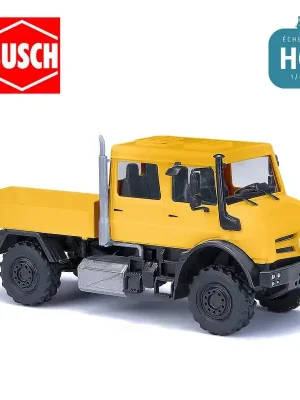 Ausverkauf - Camion Mercedes-Benz Unimog U 5023 double cabine jaune HO Busch 51080
