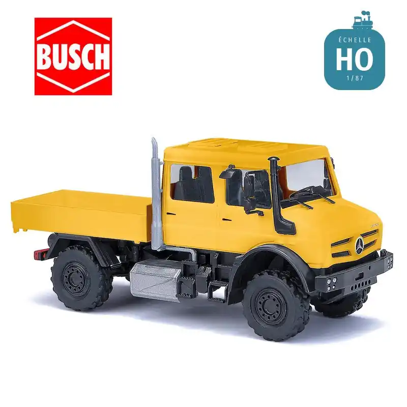 Ausverkauf - Camion Mercedes-Benz Unimog U 5023 double cabine jaune HO Busch 51080