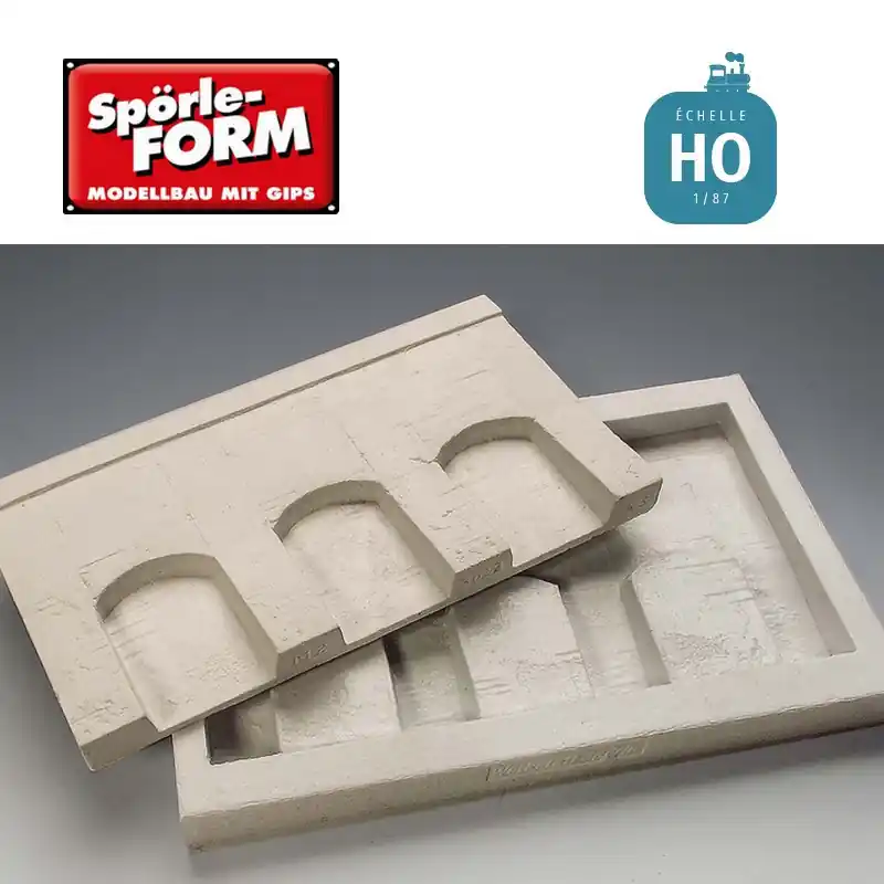 Kostenlose Rückgabe - Moule mur de soutènement en béton avec 3 arcades basses 130x70 mm HO Spörle 3022