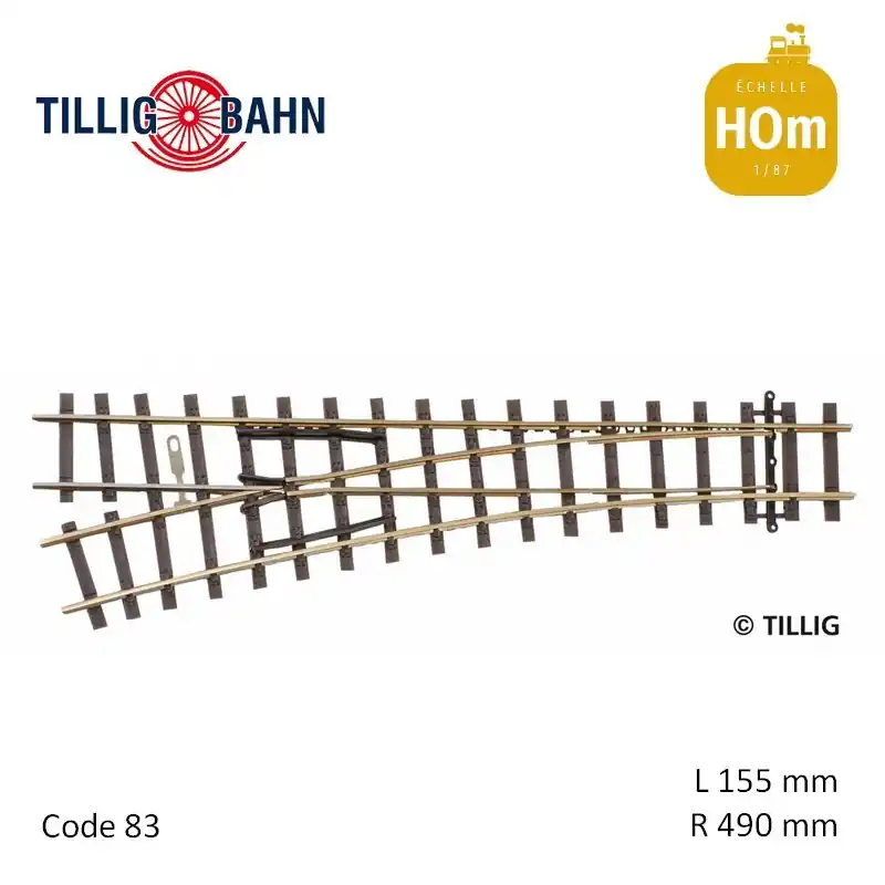 Weiche links 18°, Länge 155 mm H0m Tillig 85632 - Jetzt sichern