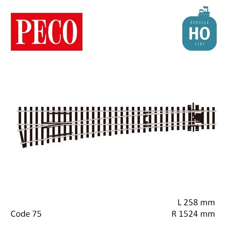 Aiguillage long à gauche Streamline Electrofrog R1524mm 12° code 75 HO Peco SL-E189 - Sonderangebot