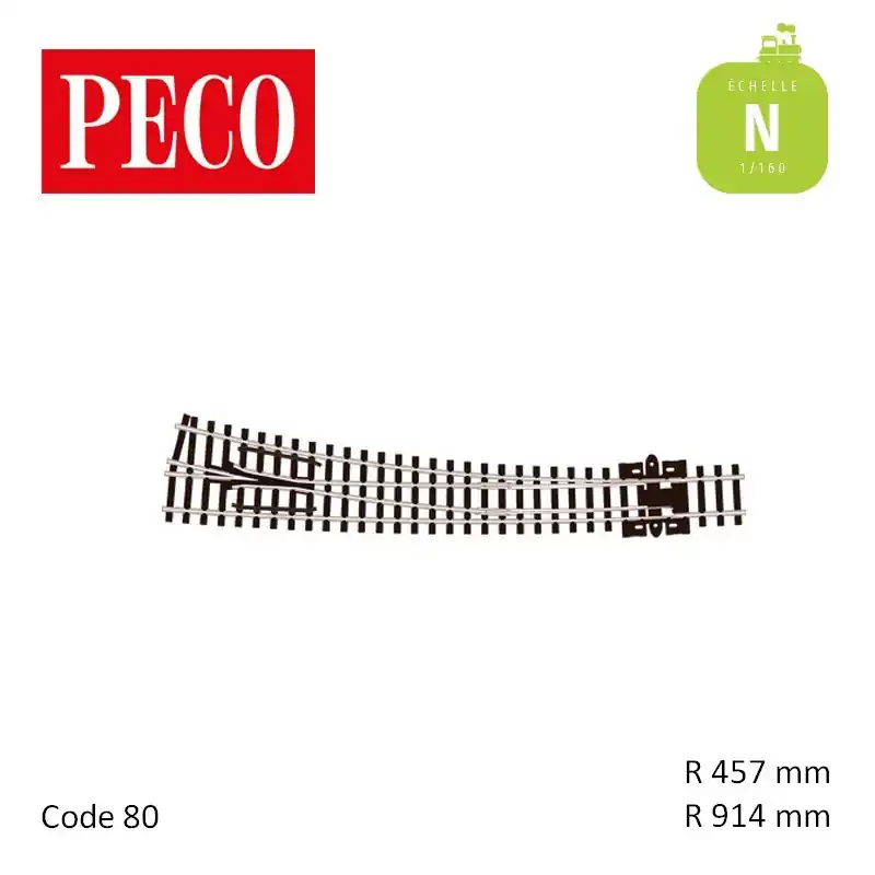 Aiguillage courbe à droite Streamline Electrofrog R914/457mm 8° code 80 N Peco SL-E386 - Preisnachlass