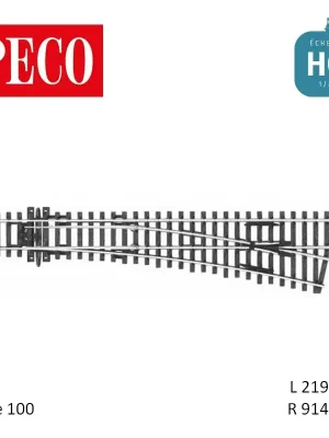 Aiguillage moyen à droite Streamline Electrofrog R914mm 12° code 100 HO Peco SL-E95 - Top-Deal