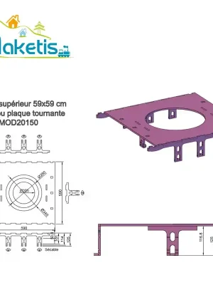 Vorgeschnittene obere Platte 59x59cm für Drehteller, 4 abtrennbare Höhen MOD20150 - Sicher bezahlen