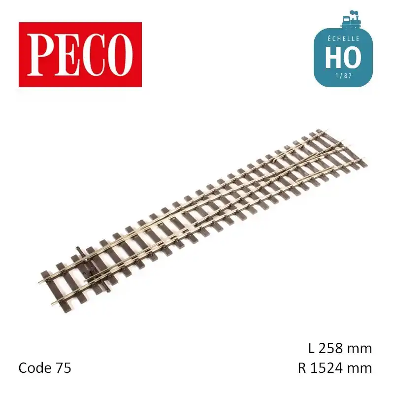 Aktionspreis - Aiguillage long à droite Streamline Unifrog double champignon R1524mm 12° code 75 HO Peco SL-U1188