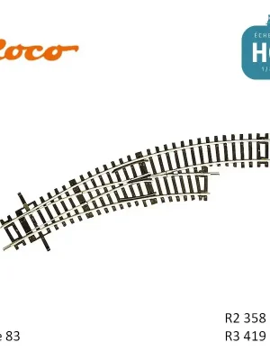 Aiguillage courbe à droite Roco-Line R2/R3 358/419mm 30° Code 83 HO Roco 42465 - Direkt bestellen