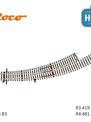 Aiguillage courbe à gauche Roco-Line R3/R4 R419/481mm 30° Code 83 HO Roco 42472 - Sonderaktion