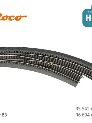 Aiguillage courbe à droite Roco-Line ballastée R5/R6 542/604mm 30° Code 83 HO Roco 42571 | Neu eingetroffen