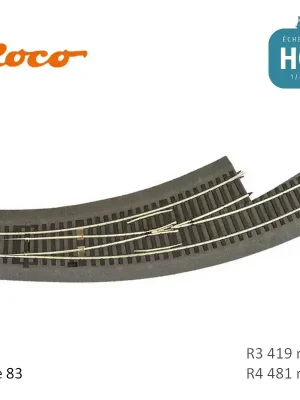 Aiguillage courbe à gauche Roco-Line ballastée R3/R4 R419/481mm 30° Code 83 HO Roco 42572 - Kundenliebling