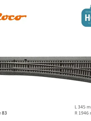 Aiguillage à droite Roco-Line ballasté R1946 L345mm 10° Code 83 HO Roco 42583 | Nur noch kurze Zeit