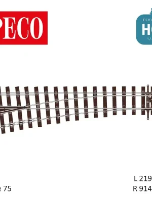 Aiguillage moyen à gauche Streamline Unifrog double champignon R914mm 12° code 75 HO Peco SL-U1196 | Preisnachlass