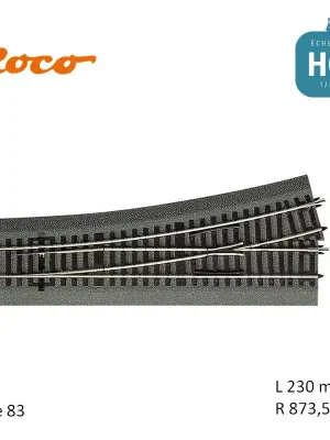 Top-Deal | Aiguillage à gauche Roco-Line ballastée R873,5mm 15° Code 83 HO Roco 42534