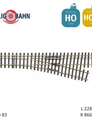 Nicht verpassen - Abzweig rechts H0/H0m-H0m, R866 Länge 228 mm H0 Tillig 85193