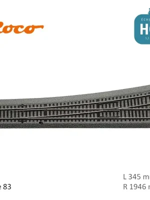 Aiguillage à gauche Roco-Line ballastée R1946 L345mm 10° Code 83 HO Roco 42582 - Einfache Rückgabe