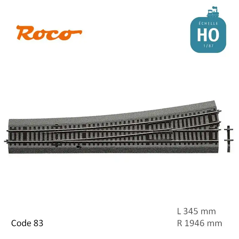 Aiguillage à gauche Roco-Line ballastée R1946 L345mm 10° Code 83 HO Roco 42582 - Einfache Rückgabe