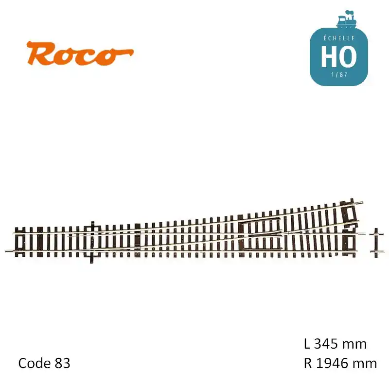 Aiguillage à gauche Roco-Line R1946 L345mm 10° Code 83 HO Roco 42490 - Sofort bestellen