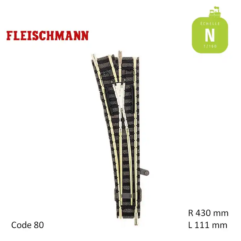 Aiguillage à gauche ballasté manuel pointe conductrice N-Track R430mm L111mm 15° Code 80 N Fleischmann 9178 - Direkt ab Werk