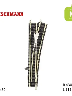 Aiguillage à droite ballasté manuel pointe conductrice N-Track R430mm L111mm 15° Code 80 N Fleischmann 9179 - Topseller