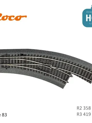 Extra sparen | Aiguillage courbe à droite Roco-Line ballastée R2/R3 358/419mm 30° Code 83 HO Roco 42561