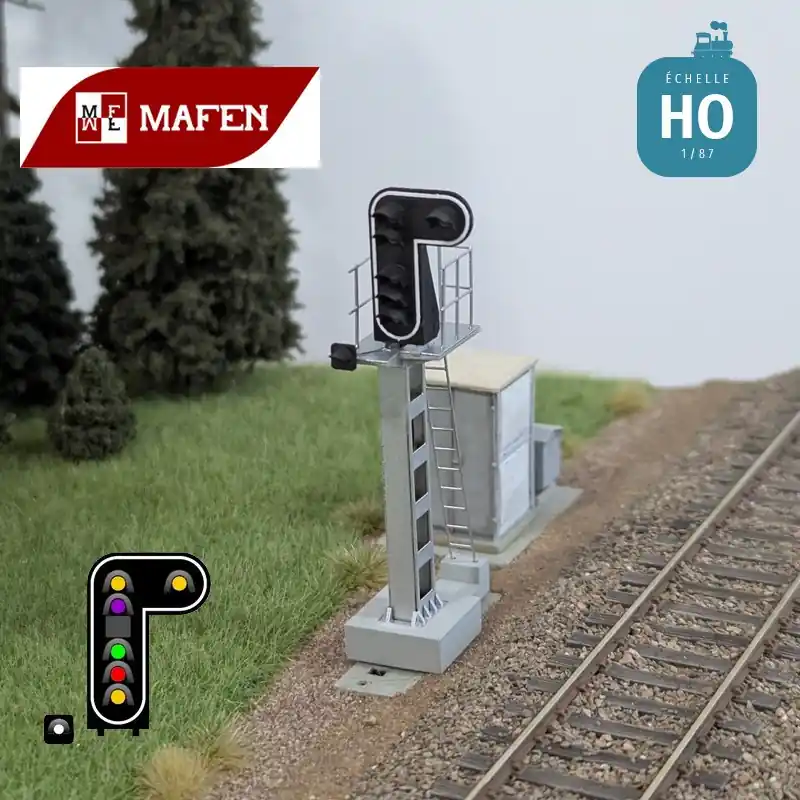 Expresslieferung | Signal lumineux SNCF 7 feux Sémaphore + Ralentissement + Carré Violet avec oeilleton HO Mafen 913210