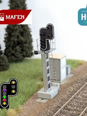 Begrenzte Stückzahl - Signal lumineux SNCF 7 feux Sémaphore + Rappel Ralentissement + CV avec oeilleton HO Mafen 913214