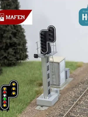 Signal lumineux SNCF 7 feux Carré + R + Rappel Ralentissement + feu blanc avec oeilleton HO Mafen 913216 - Sehr gefragt