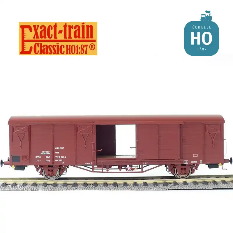 Markenqualität - Wagon couvert DB Güterwagen Gbs 258, 7 Sicken, Tür mit Verstärkung, Epoche VI Ep VI HO Exact-Train EX20709