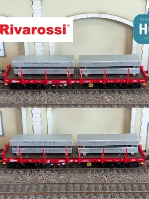Hochwertig | Coffret de 2 wagons plats type Rmms avec chargement de blocs d‘aluminium rouge DBSR Ep VI HO Rivarossi HR6702