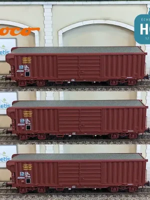 Topseller - Set de 3 wagons tombereaux à toit enroulable Taems SNCF Ep IV HO Roco 6600285