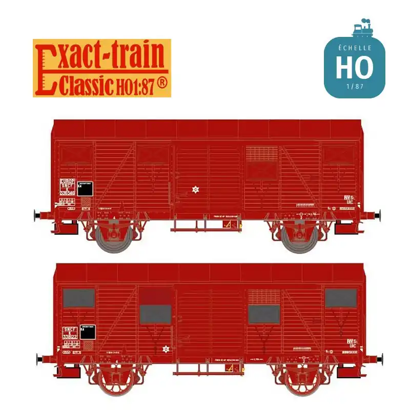 Set 2 wagons couverts type K G4 brun UIC SNCF Ep III HO Exact-Train EX20925 | Zertifiziert