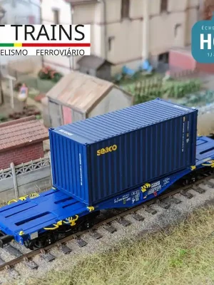 Brandneu - Wagon multimodal Sgmmnss 40‘ MODALIS n°044-9 + SEACO 20‘ DV SEGU Ep VI HO PT TRAINS PT100261