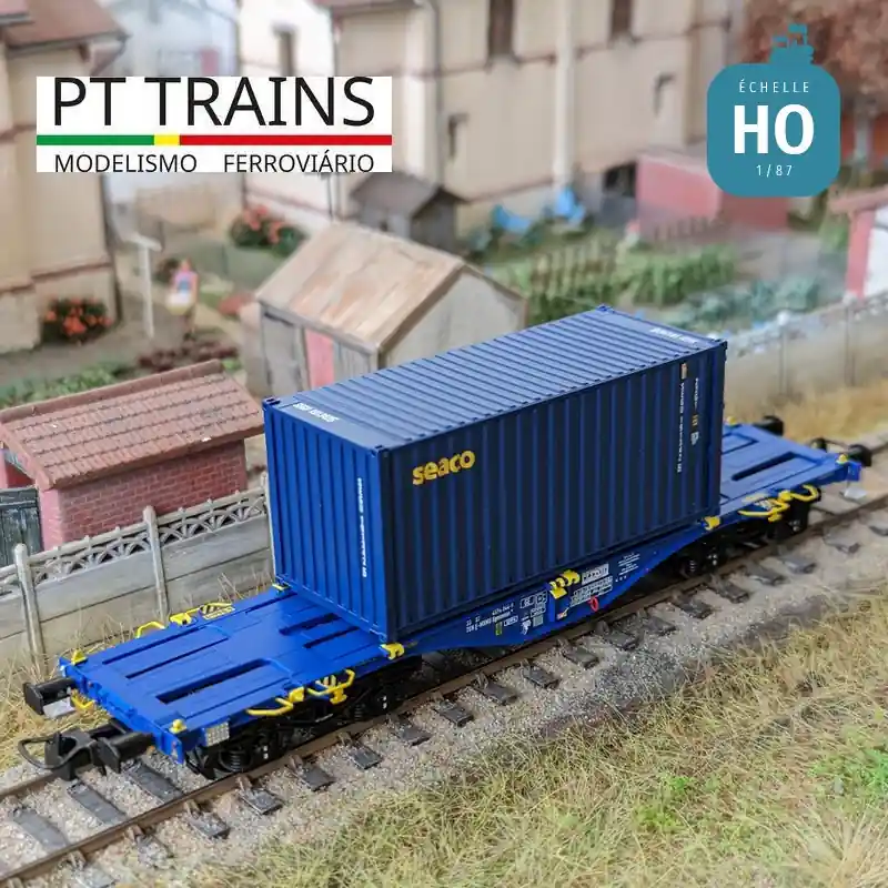 Brandneu - Wagon multimodal Sgmmnss 40‘ MODALIS n°044-9 + SEACO 20‘ DV SEGU Ep VI HO PT TRAINS PT100261