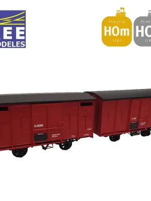 Expressversand - Coffret 2 wagons couverts freinés toit rond et en pentes rouge UIC SNCF HOm/HOe REE VM-029