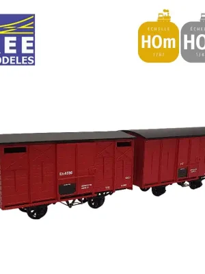 Heute bestellen | Coffret 2 wagons couverts non freiné et freiné toit rond et en pentes rouge UIC SNCF HOm/HOe REE VM-030