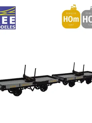 Coffret 2 wagons plats Porte-Grumes, freinés gris et ferrures noires CFD HOm/HOe REE VM-035 | Top-Angebot
