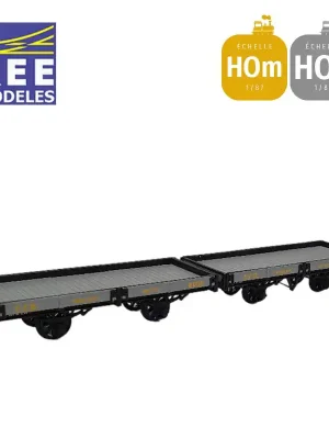 Beliebt | Coffret 2 wagons plats freiné et non freiné gris et ferrures noires HOm/HOe REE VM-038
