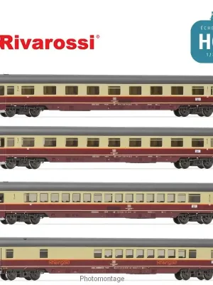 Coffret 4 voitures "TEE Rheingold" (2 x 1ere classe Avmz, 1 x 1ere classe Apmz et 1 x Club WGmh) DB Ep IV HO Rivarossi HR4347 - Werkspreis