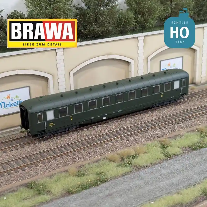Bestpreis | Voiture voyageurs de type 39 2ème classe B10myfi SNCF Ep III avec éclairage intérieur HO Brawa 51125